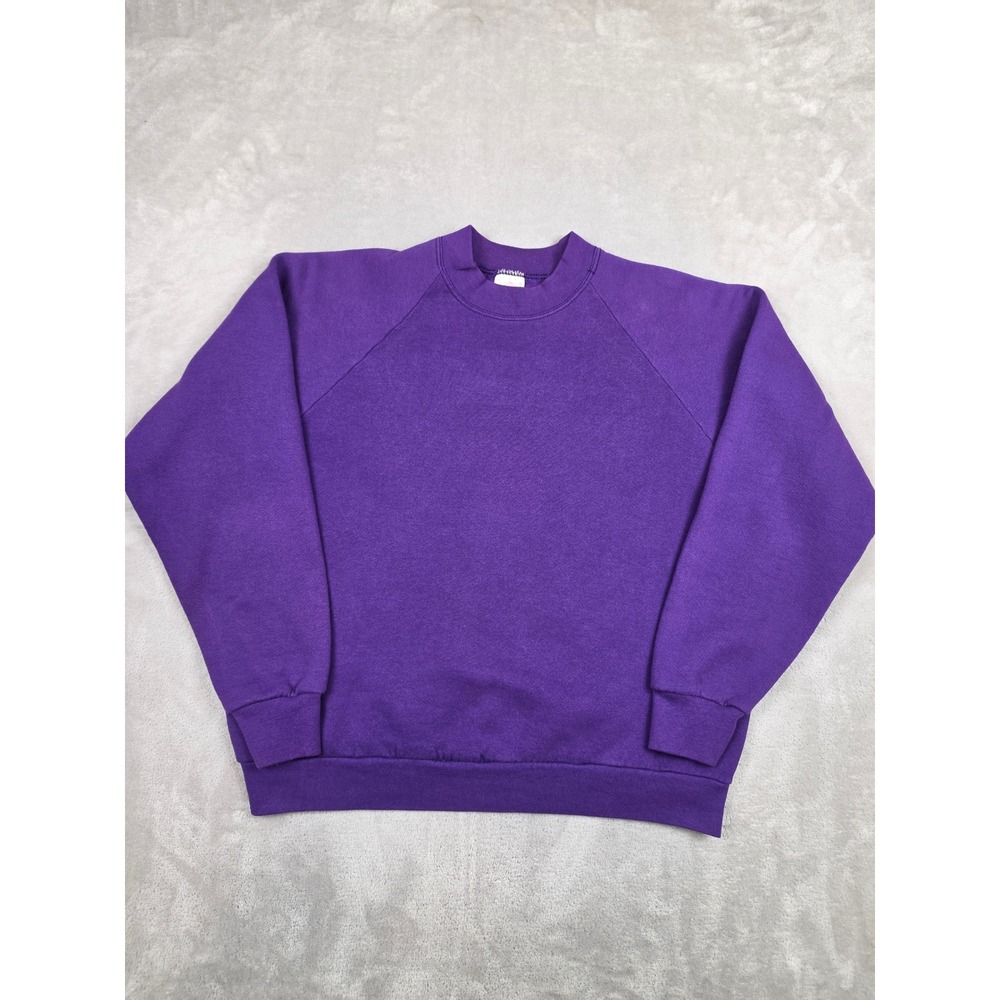 Vintage Fruit of the Loom Sweatshirt Women L Purple Raglan Sleeve Blank USA Made